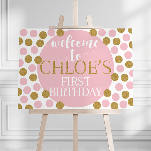Pink & Gold Birthday Landscape Sign - Personalised For You | Design 20375