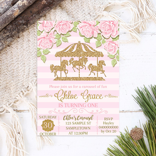Carousel In Bloom Birthday Invitation - Personalised For You | Design 20224