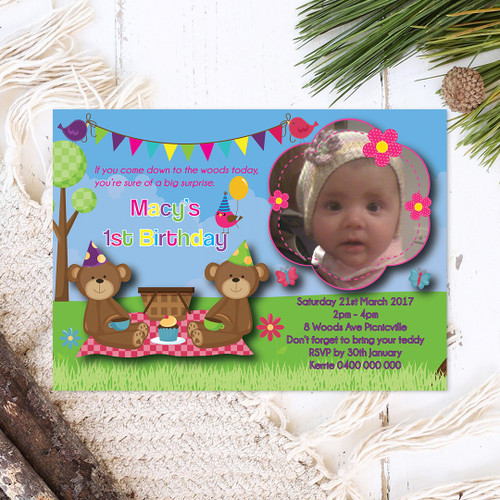 Teddy Bear Picnic Photo Birthday Invitation - Personalised For You | Design 20066