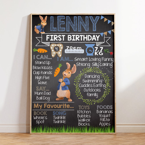 Storybook Bunny Birthday Milestone Board - Personalised For You | Design 20047 Chalk