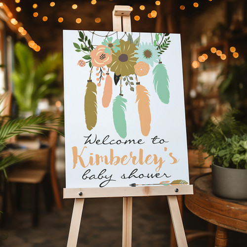 Dreamcatcher In Bloom Baby Shower Portrait Sign - Personalised For You | Design 20153