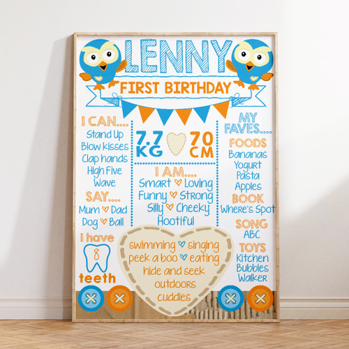 Dreamtime Owl Birthday Milestone Board - Personalised For You | Design 20084 White