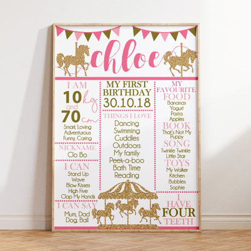 Golden Carousel Milestone Board - Personalised For You | Design 20223 White