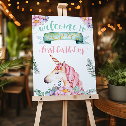 Unicorn In Bloom Birthday Portrait Sign - Personalised For You | Design 20220
