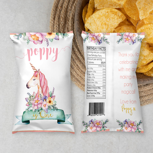 Unicorn In Bloom Chip Packet - Personalised For You | Design 20220