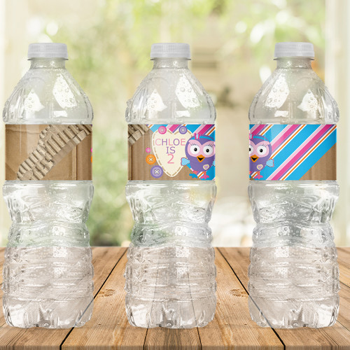 Lullaby Owl Birthday Drink Labels - Personalised For You | Design 20138