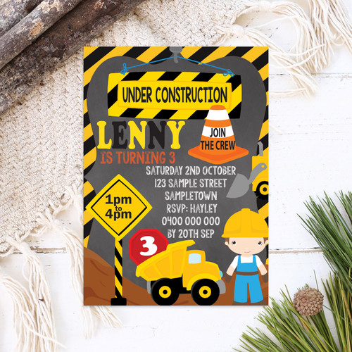 Construction Birthday Invitation - Personalised For You | Design 20024