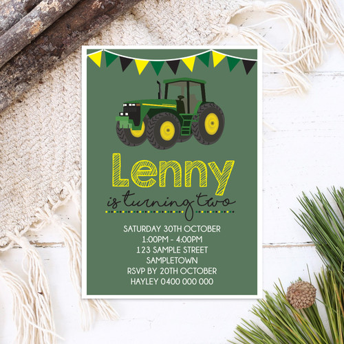 Green Tractor Birthday Invitation - Personalised For You | Design 20140