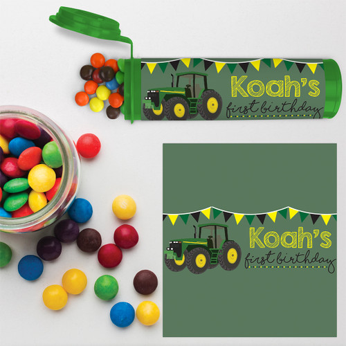 Green Tractor Birthday M&M'S Tube Wrapper - Personalised For You | Design 20140