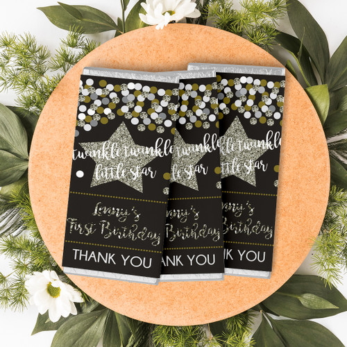 Twinkle Twinkle Little Star Birthday Chocolate Wrapper - Personalised For You | Design 20109 Black
