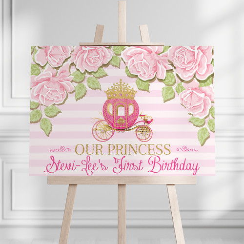 Princess In Bloom Birthday Landscape Sign - Personalised For You | Design 20110 Gold