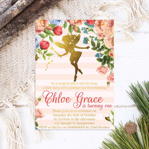 Peachy Fairy Garden Birthday Invitation - Personalised For You | Design 20225