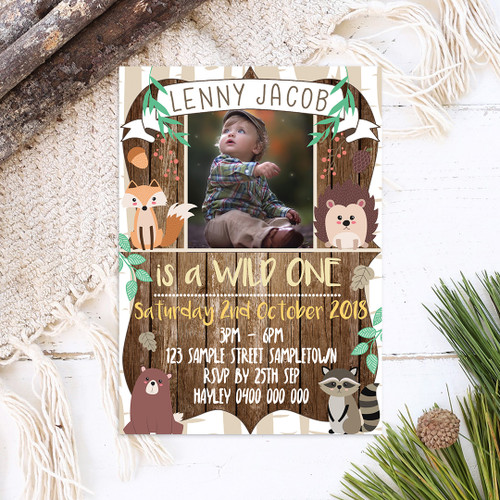 Woodland Animals Photo Birthday Invitation - Personalised For You | Design 20221 Wood