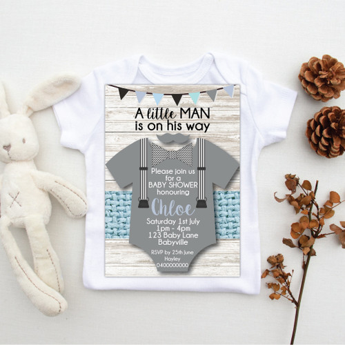 Little Man Romper Baby Shower Invitation - Personalised For You | Design 20136
