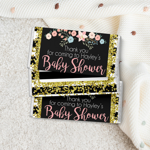 Black + Gold Baby Shower Chocolate Wrapper - Personalised For You | Design 20045