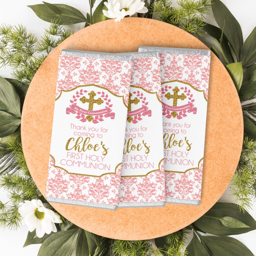 Sacred Pink First Communion Chocolate Wrapper - Personalised For You | Design 20102