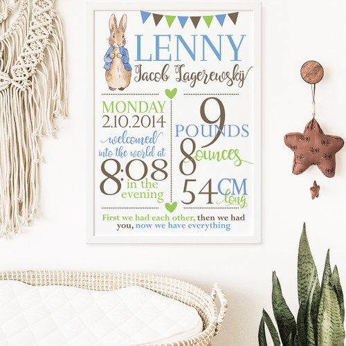 Storybook Bunny Birth Print - Personalised For You | Design 20178