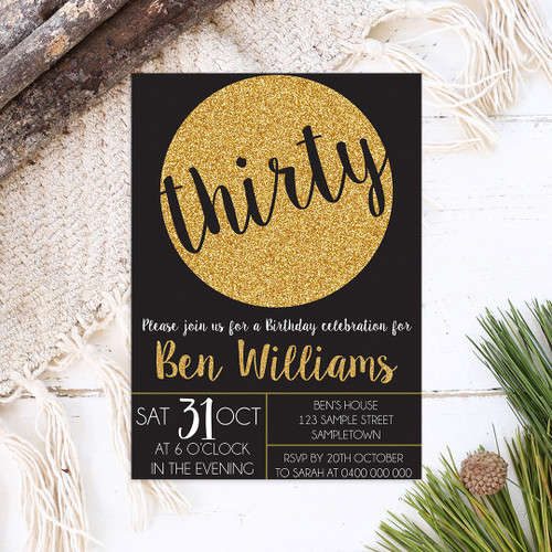 Black + Gold Birthday Invitation - Personalised For You | Design 20176