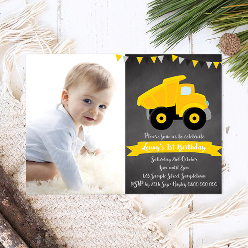 Tip Truck Photo Birthday Invitation - Personalised For You | Design 20057