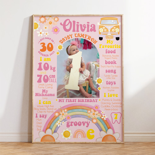 Groovy One Photo Birthday Milestone Board - Personalised For You | Design 21123