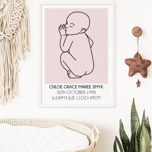 Minimalist Birth Print - Personalised For You | Design 20731 Pink