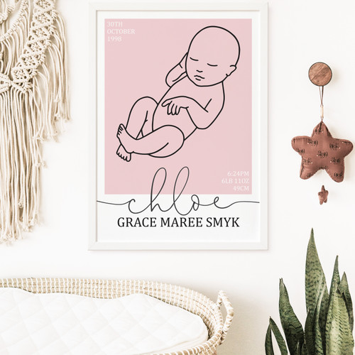 Minimalist Birth Print - Personalised For You | Design 20733 Pink