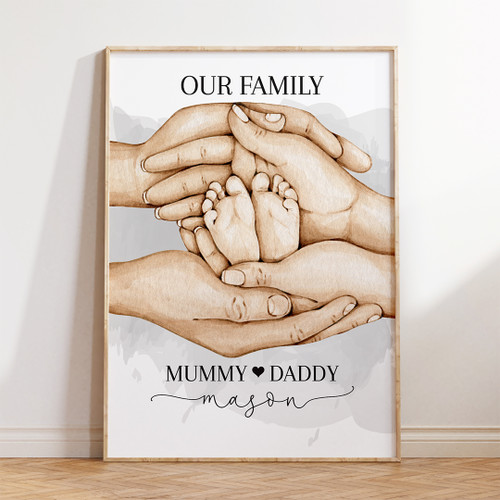 Family Of 3 Print - Personalised For You | Design 20996 Grey
