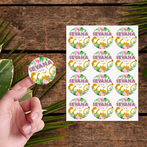 Dinosaur Birthday Circle Stickers - Personalised For You | Design 20962