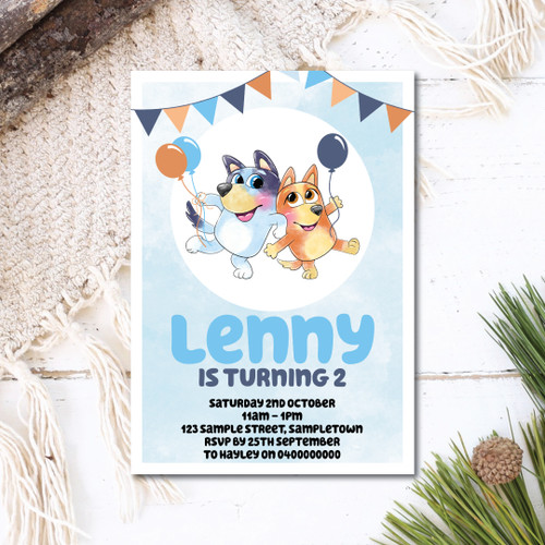 Blue Pups Birthday Invitation - Personalised For You | Design 20799B