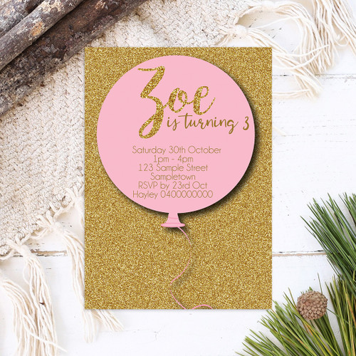 Pop The Glitter Birthday Invitation - Personalised For You | Design 20208 Pink