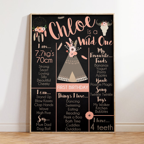 Boho Wildflower Birthday Milestone Board - Personalised For You | Design 20027 Chalk