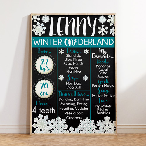 Winter Wonderland Birthday Milestone Board - Personalised For You | Design 20104 Chalk