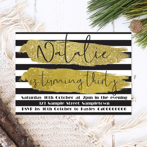 Golden Stroke Birthday Invitation - Personalised For You | Design 20213
