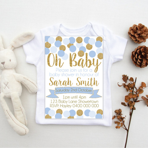 Confetti Pop Baby Shower Invitation - Personalised For You | Design 20042 Blue + Gold