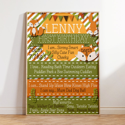 Fox Birthday Milestone Board - Personalised For You | Design 20035