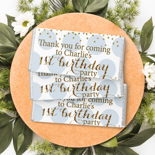 Golden Blue Confetti Birthday Chocolate Wrapper - Personalised For You | Design 20296