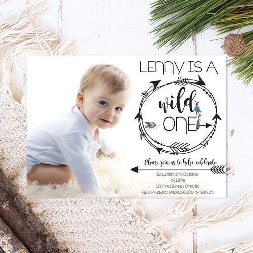 Tribal Wild One Photo Birthday Invitation - Personalised For You | Design 20112