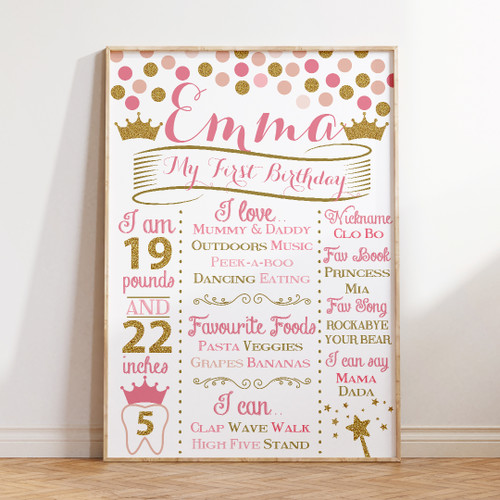 Confetti Princess Birthday Milestone Board - Personalised For You | Design 20099 White