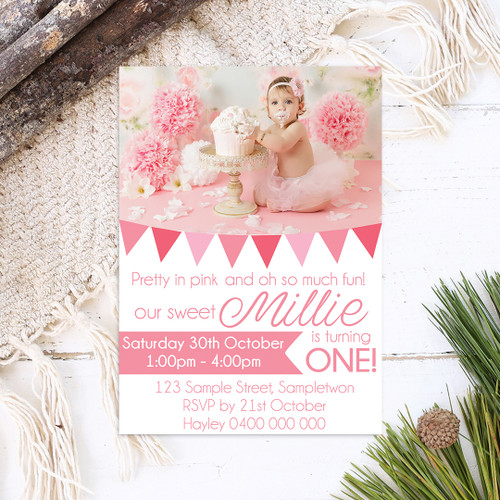 Pretty In Pink Photo Birthday Invitation - Personalised For You | Design 20331