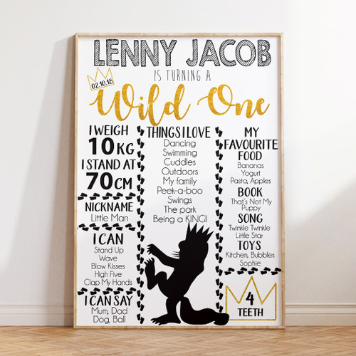 King Of The Wild Ones Birthday Milestone Board - Personalised For You | Design 20321 White