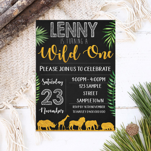 Golden Safari Birthday Invitation - Personalised For You | Design 20370 Chalk