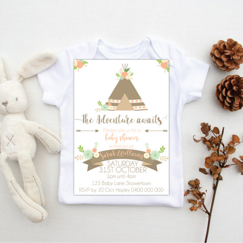 Adventure Awaits Baby Shower Invitation - Personalised For You | Design 20185 White