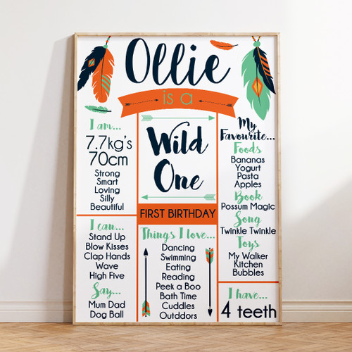 Wild Tribe Milestone Board - Personalised For You | Design 20146 White