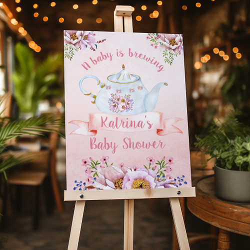 Baby Brewing Bloom Baby Shower Portrait Sign - Personalised For You | Design 20261