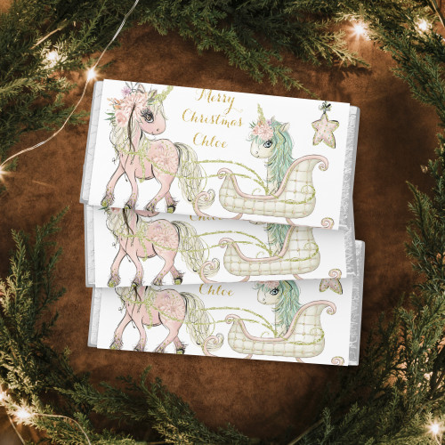 Unicorn Merry Christmas Chocolate Wrapper - Personalised For You | Design 21180