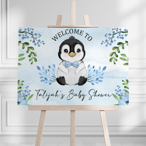 Penguin Baby Shower Landscape Sign - Personalised For You | Design 21193