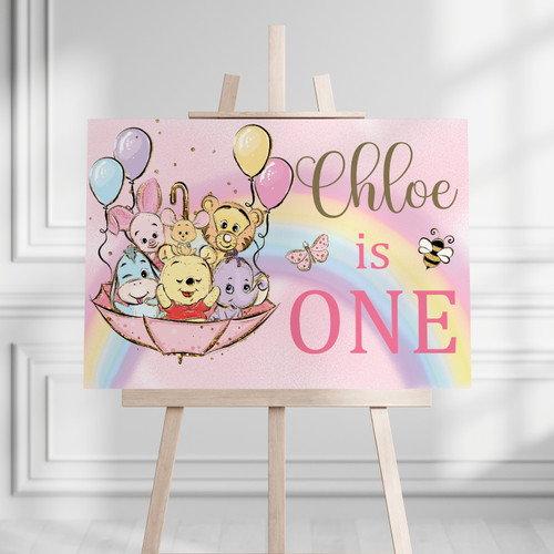 Bear + Friends Birthday Landscape Sign - Personalised For You | Design 20954 1 Pink