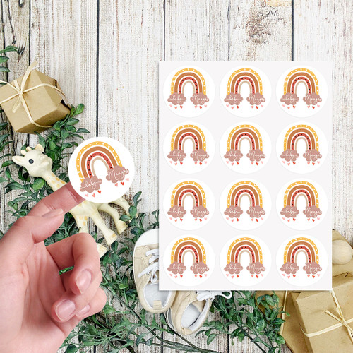 Rainbow Baby Shower Circle Stickers - Personalised For You | Design 20949