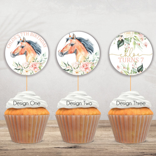 Horse Birthday Cupcake Toppers - Personalised For You | Design 20940