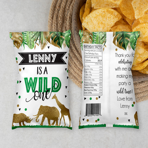 Jungle Animals Wild One Birthday Chip Packet - Personalised For You | Design 20435